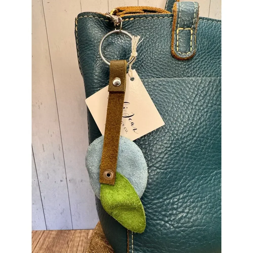 Genuine Leather Round Flower Purse Charm Blue Green Plum Flower Boho Bag Charm
